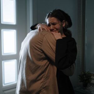 crying and hugging