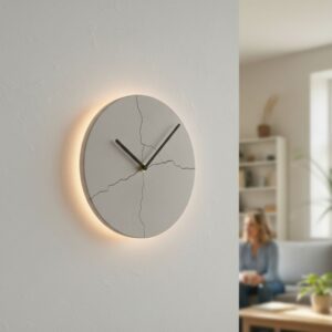 A modern clock on a wall, representing the concept of focusing on the present issue in a disagreement.