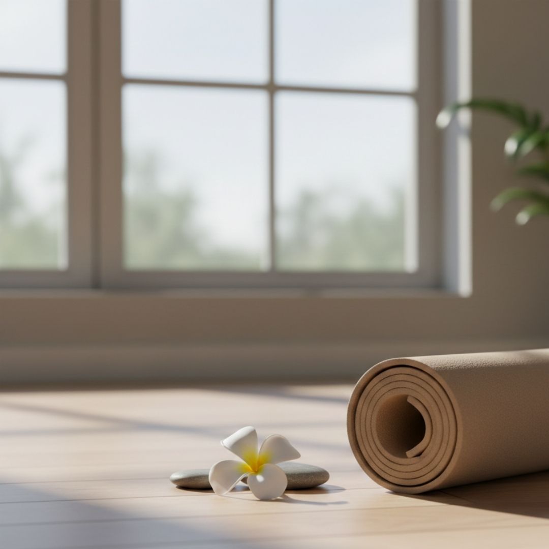 A minimalist scene featuring a yoga mat, symbolizing healing through movement.